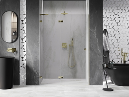 Mexen Lunar L porte de douche pivotante gauche 135 cm, transparent, dorée - 834L-135-000-50-00-L