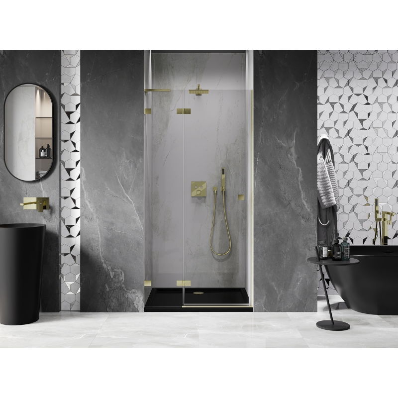 Mexen Lunar L porte de douche pivotante gauche 80 cm, transparent, doré brossé - 834L-080-000-55-00-L