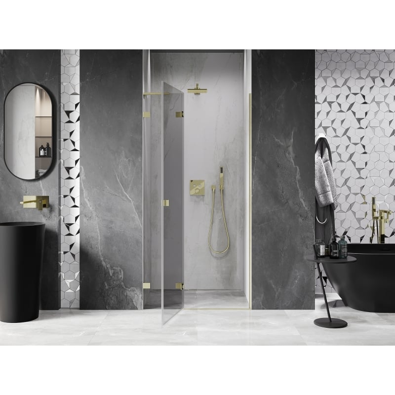 Mexen Lunar L porte de douche pivotante gauche 120 cm, transparent, or brossé - 834L-120-000-55-00-L