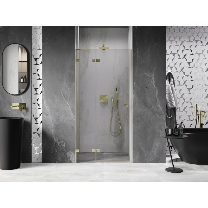 Mexen Lunar L porte de douche battante gauche 125 cm, transparent, or brossé - 834L-125-000-55-00-L