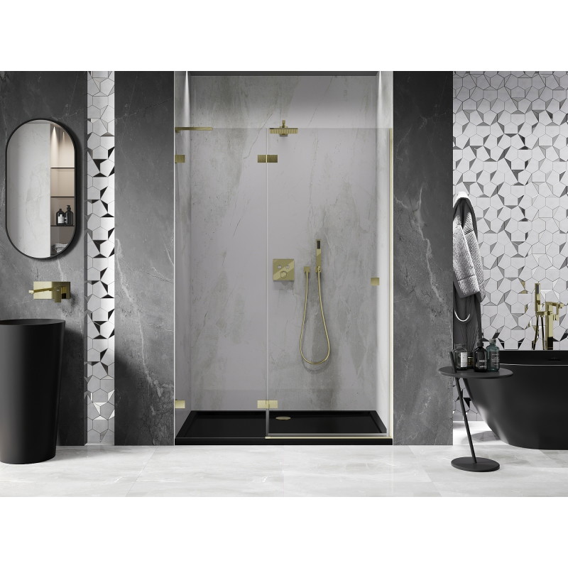 Mexen Lunar L porte de douche pivotante gauche 135 cm, transparent, or brossé - 834L-135-000-55-00-L
