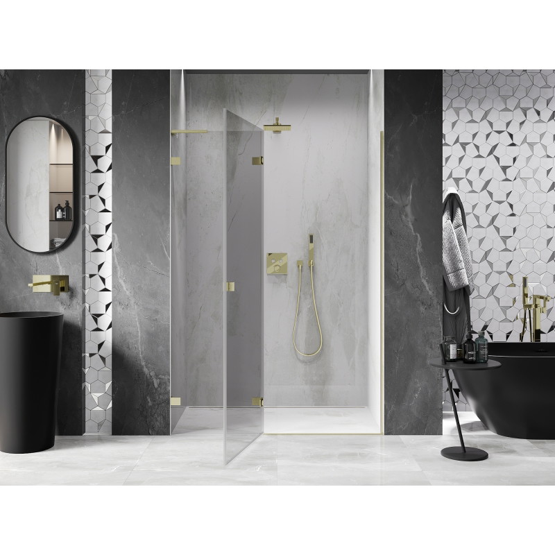 Mexen Lunar L porte de douche pivotante gauche 135 cm, transparent, or brossé - 834L-135-000-55-00-L