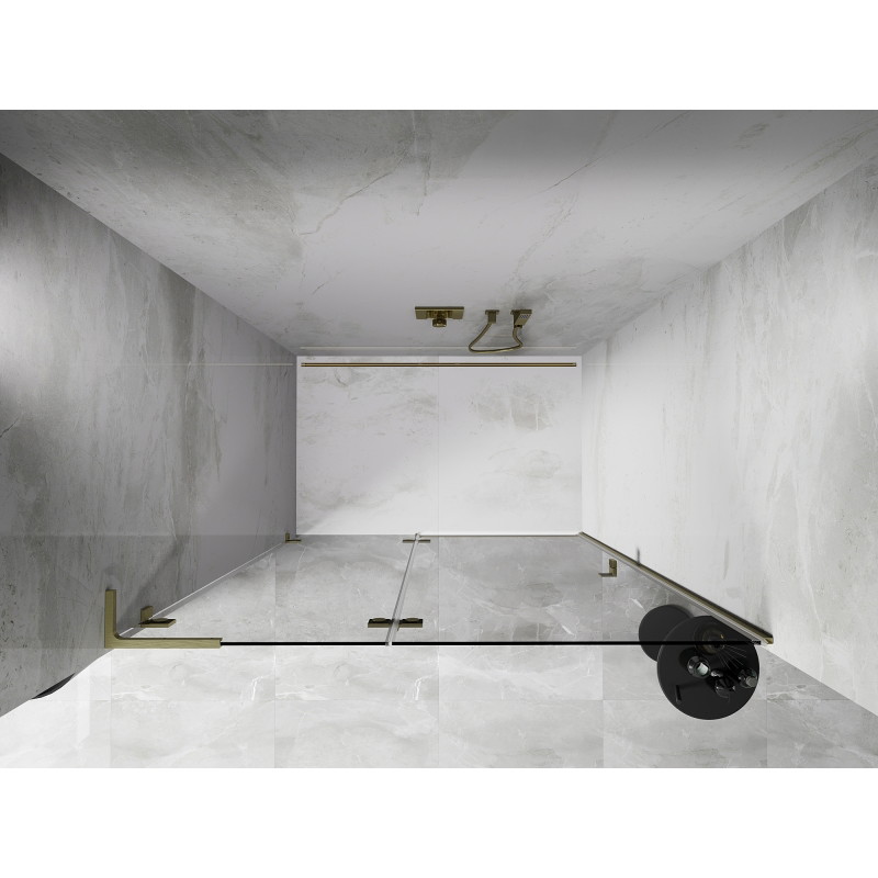 Mexen Lunar L porte de douche pivotante gauche 135 cm, transparent, or brossé - 834L-135-000-55-00-L