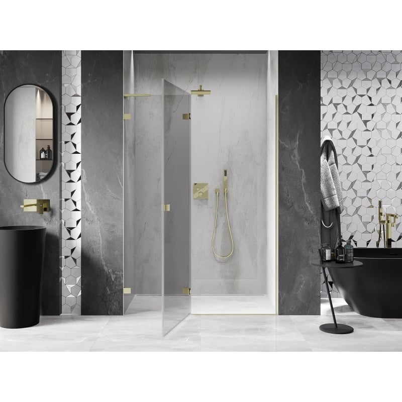 Mexen Lunar L porte de douche pivotante gauche 140 cm, transparent, or brossé - 834L-140-000-55-00-L