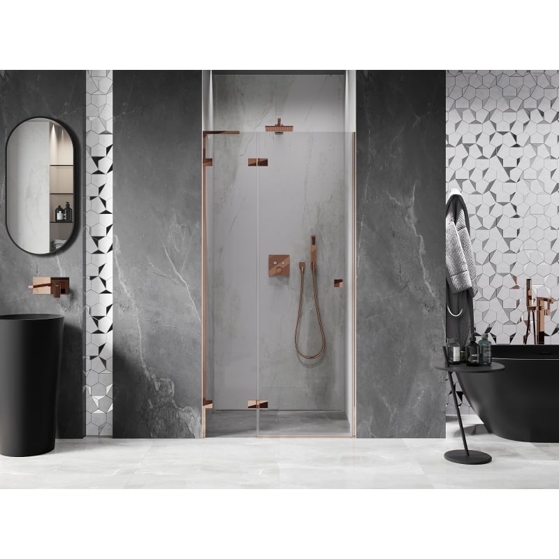 Mexen Lunar L porte de douche pivotante gauche 80 cm, transparent, or rose - 834L-080-000-60-00-L