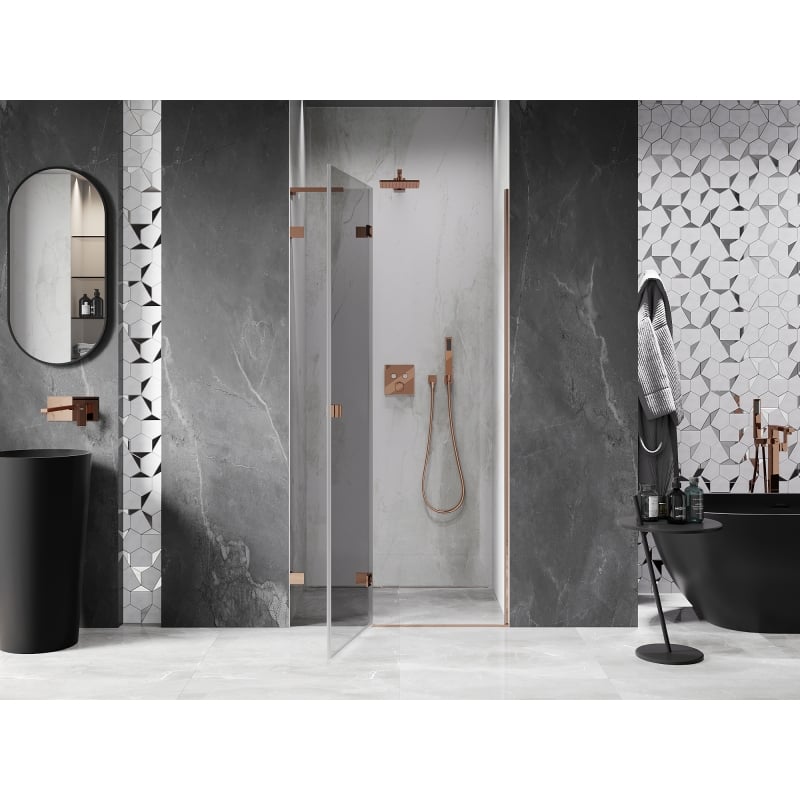 Mexen Lunar L porte de douche pivotante gauche 95 cm, transparent, or rose - 834L-095-000-60-00-L