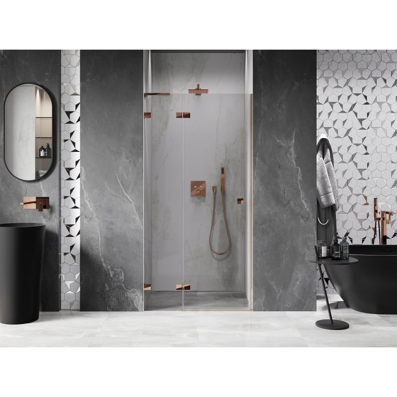 Mexen Lunar L porte de douche pivotante gauche 95 cm, transparent, or rose - 834L-095-000-60-00-L