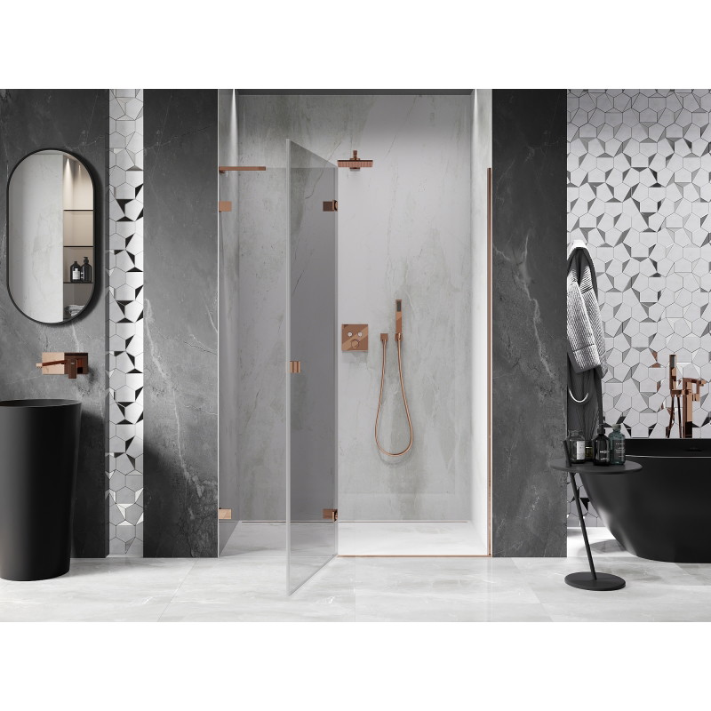 Mexen Lunar L porte de douche pivotante gauche 130 cm, transparent, or rose - 834L-130-000-60-00-L