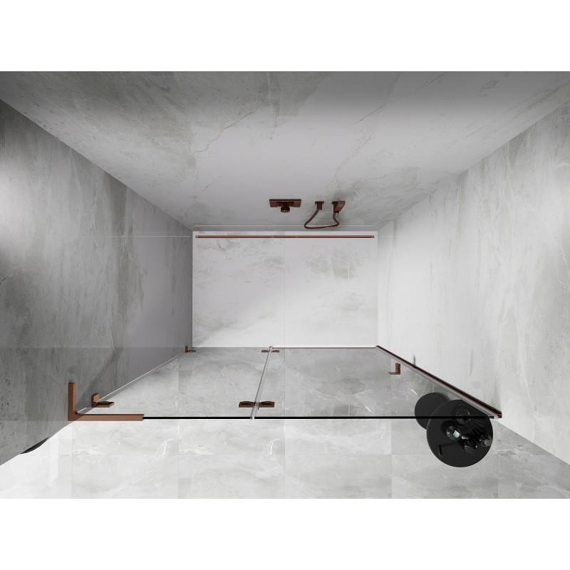 Mexen Lunar L porte de douche pivotante gauche 130 cm, transparent, or rose - 834L-130-000-60-00-L