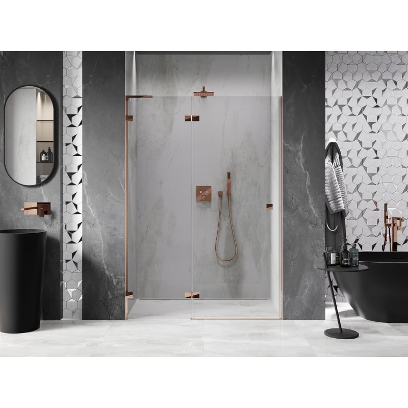 Mexen Lunar L porte de douche pivotante gauche 135 cm, transparent, or rose - 834L-135-000-60-00-L