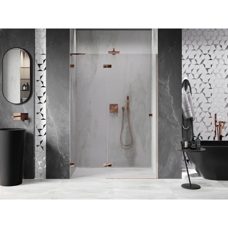 Mexen Lunar L porte de douche pivotante gauche 135 cm, transparent, or rose - 834L-135-000-60-00-L