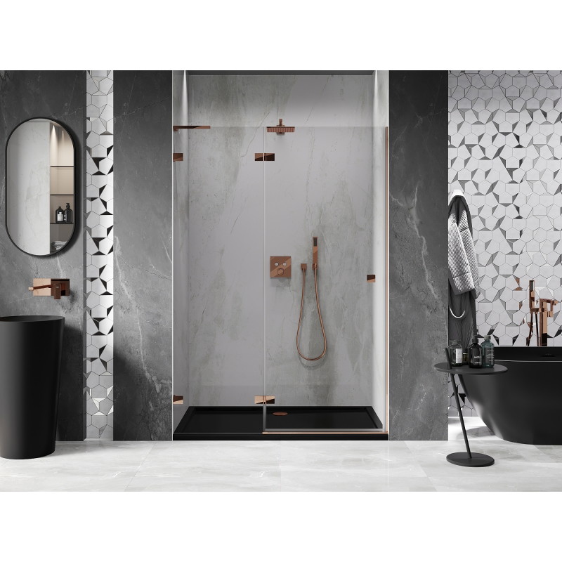 Mexen Lunar L porte de douche pivotante gauche 140 cm, transparent, or rose - 834L-140-000-60-00-L