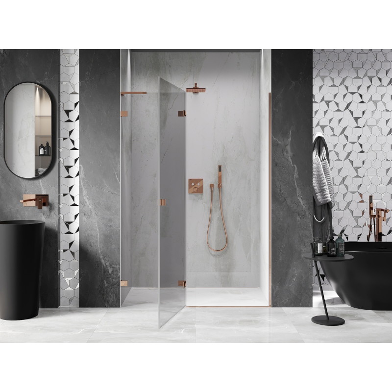 Mexen Lunar L porte de douche pivotante gauche 140 cm, transparent, or rose - 834L-140-000-60-00-L