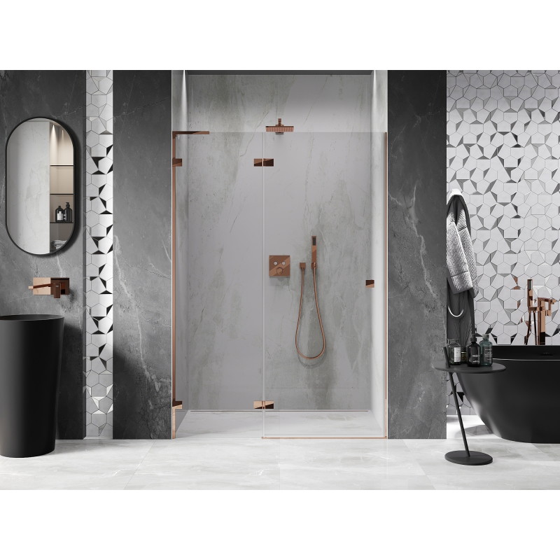 Mexen Lunar L porte de douche pivotante gauche 140 cm, transparent, or rose - 834L-140-000-60-00-L