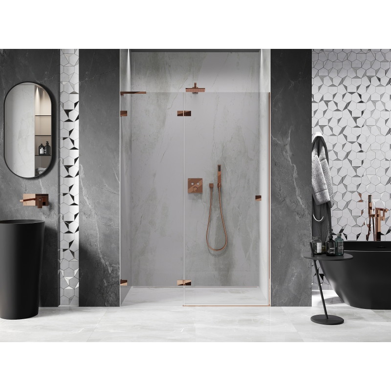 Mexen Lunar L porte de douche pivotante gauche 140 cm, transparent, or rose - 834L-140-000-60-00-L