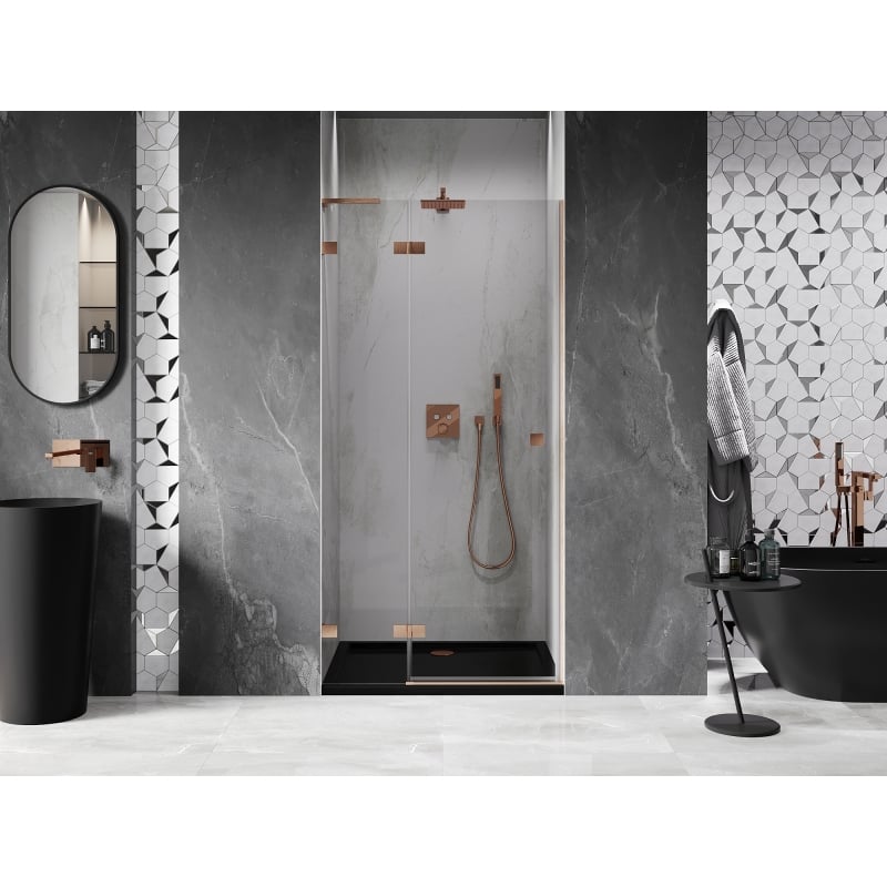 Mexen Lunar L porte de douche pivotante gauche 110 cm, transparent, cuivre brossé - 834L-110-000-65-00-L