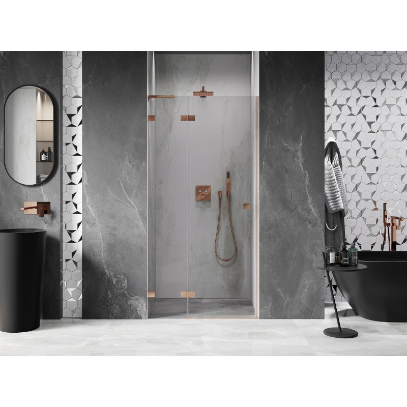 Mexen Lunar L porte de douche pivotante gauche 110 cm, transparent, cuivre brossé - 834L-110-000-65-00-L