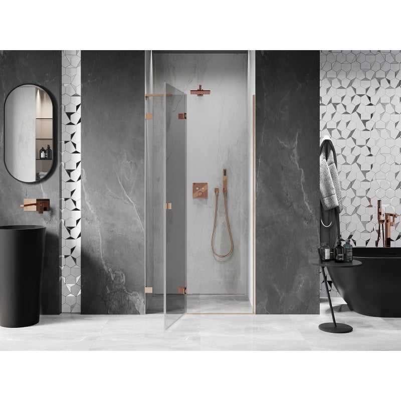 Mexen Lunar L porte de douche pivotante gauche 115 cm, transparent, cuivre brossé - 834L-115-000-65-00-L
