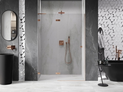 Mexen Lunar L porte de douche pivotante gauche 135 cm, transparent, cuivre brossé - 834L-135-000-65-00-L