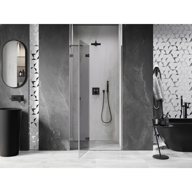 Mexen Lunar L porte de douche pivotante gauche 120 cm, transparent, gris canon brossé - 834L-120-000-66-00-L