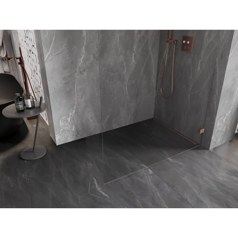 Mexen Lunar L paroi de douche Walk-in droite 80 x 200 cm, transparent 8 mm, cuivre brossé - 830L-080-000-65-00-P