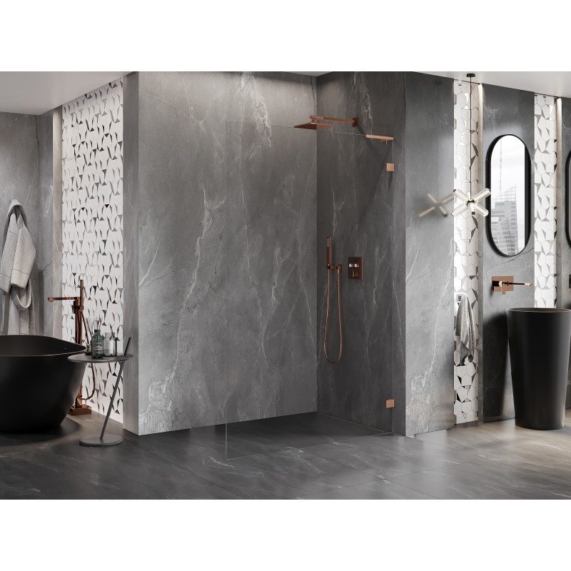 Mexen Lunar L paroi de douche Walk-in droite 100 x 200 cm, transparent 8 mm, cuivre brossé - 830L-100-000-65-00-P