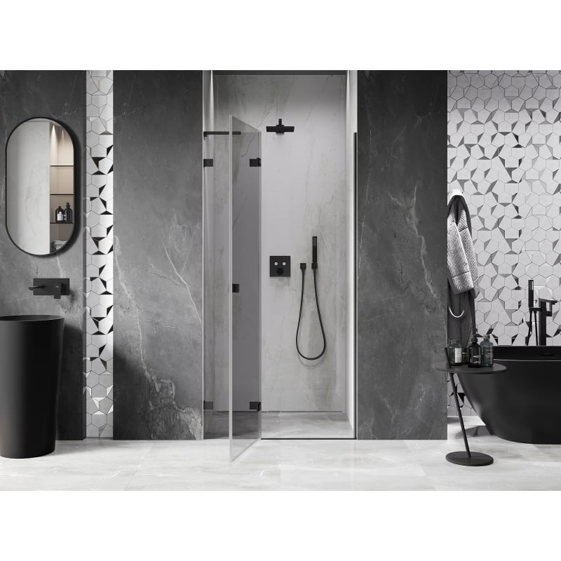Mexen Lunar L porte de douche pivotante gauche 100 cm, transparent, noir - 834L-100-000-70-00-L