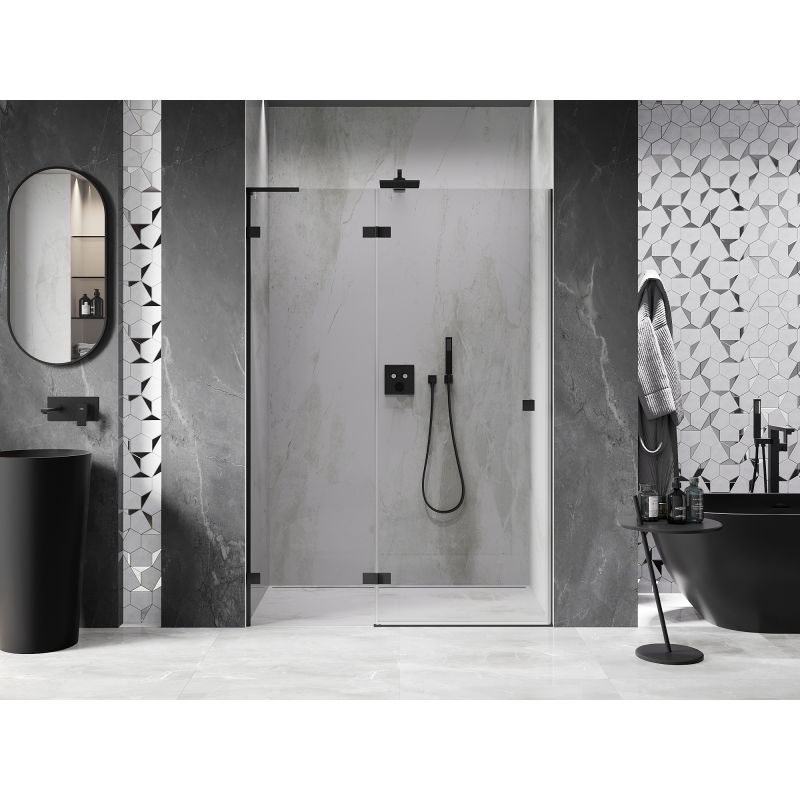 Mexen Lunar L porte de douche pivotante gauche 130 cm, transparent, noir - 834L-130-000-70-00-L