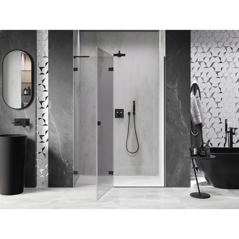 Mexen Lunar L porte de douche pivotante gauche 135 cm, transparent, noir - 834L-135-000-70-00-L
