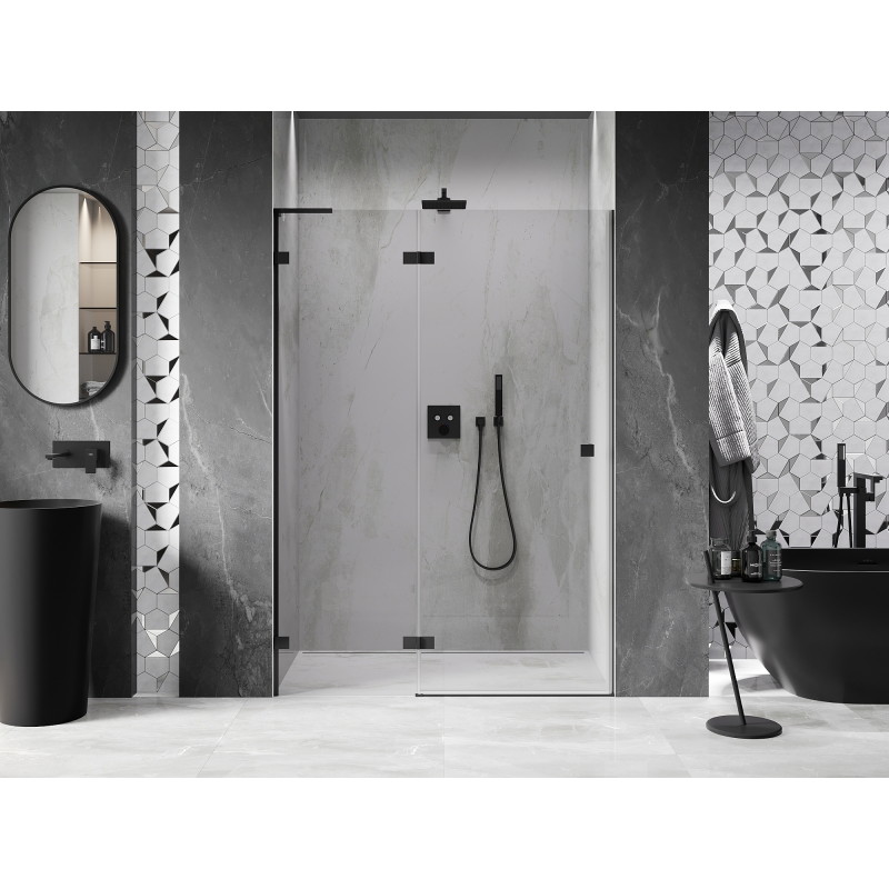 Mexen Lunar L porte de douche pivotante gauche 135 cm, transparent, noir - 834L-135-000-70-00-L