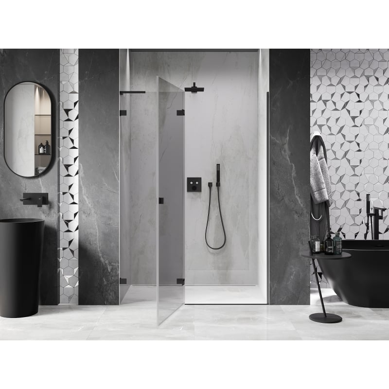 Mexen Lunar L porte de douche pivotante gauche 140 cm, transparent, noir - 834L-140-000-70-00-L