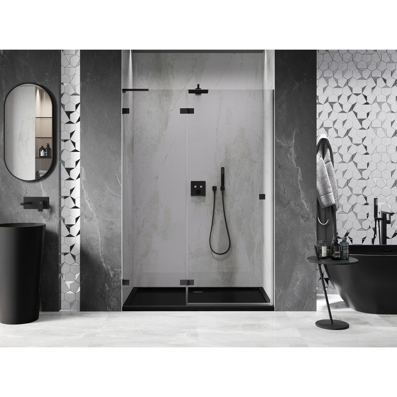 Mexen Lunar L porte de douche pivotante gauche 140 cm, transparent, noir - 834L-140-000-70-00-L