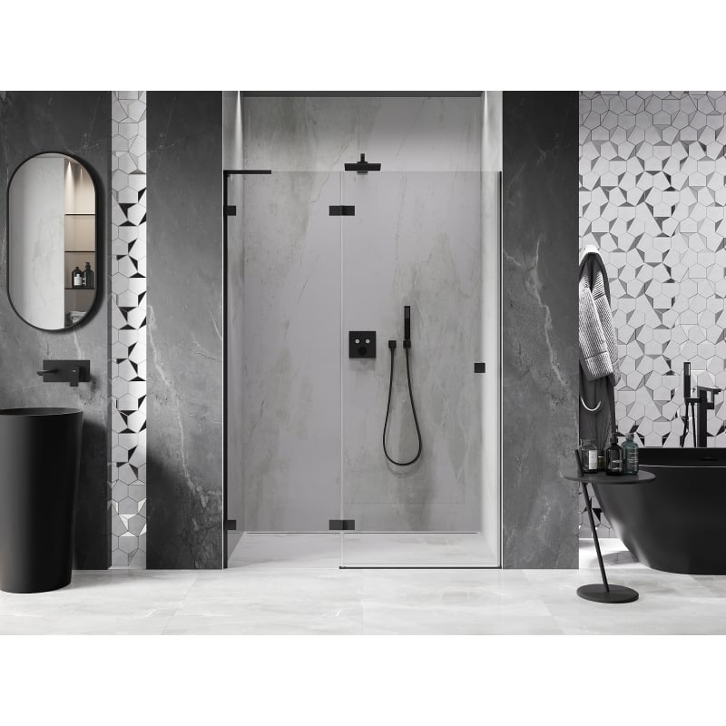 Mexen Lunar L porte de douche pivotante gauche 140 cm, transparent, noir - 834L-140-000-70-00-L