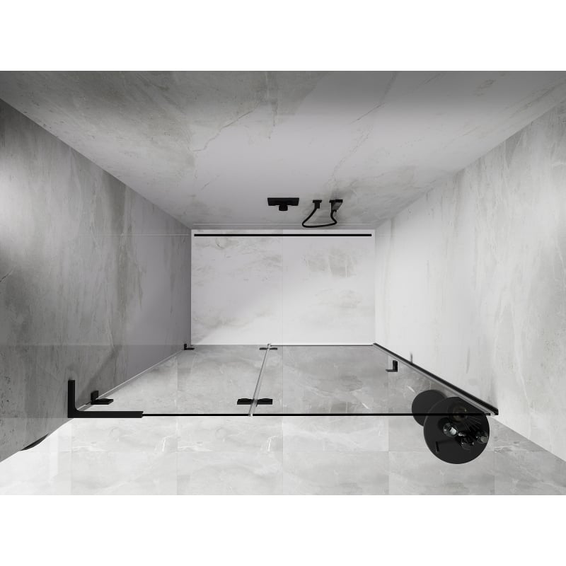Mexen Lunar L porte de douche pivotante gauche 140 cm, transparent, noir - 834L-140-000-70-00-L