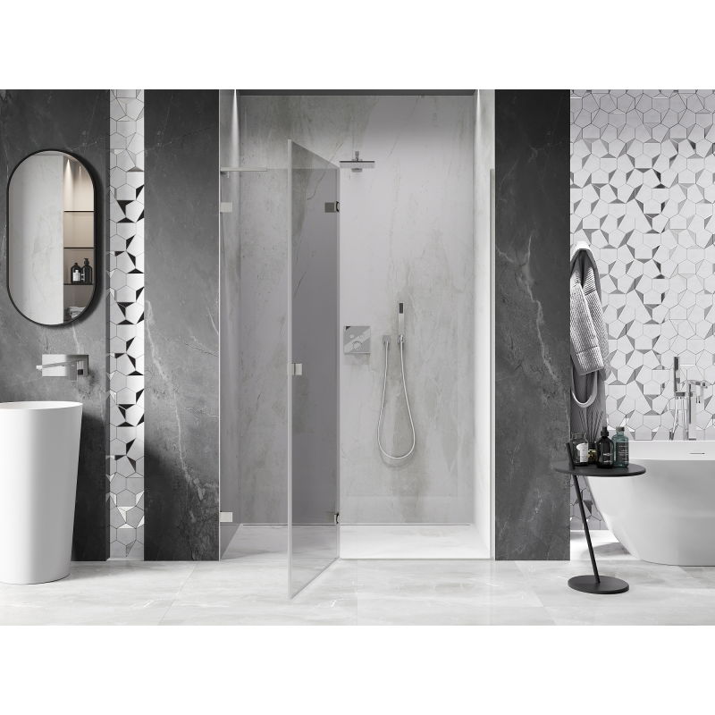 Mexen Lunar L portes de douche pivotantes gauche 130 cm, transparentes, nickel brossé - 834L-130-000-97-00-L