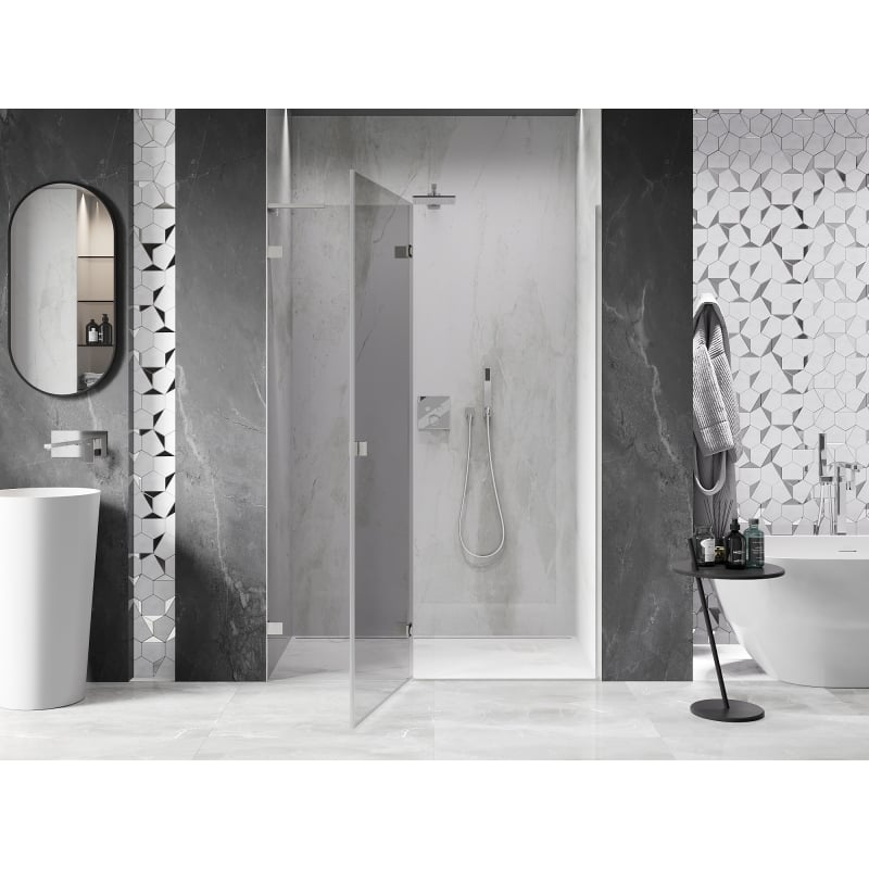 Mexen Lunar L porte de douche pivotante gauche 135 cm, transparent, nickel brossé - 834L-135-000-97-00-L