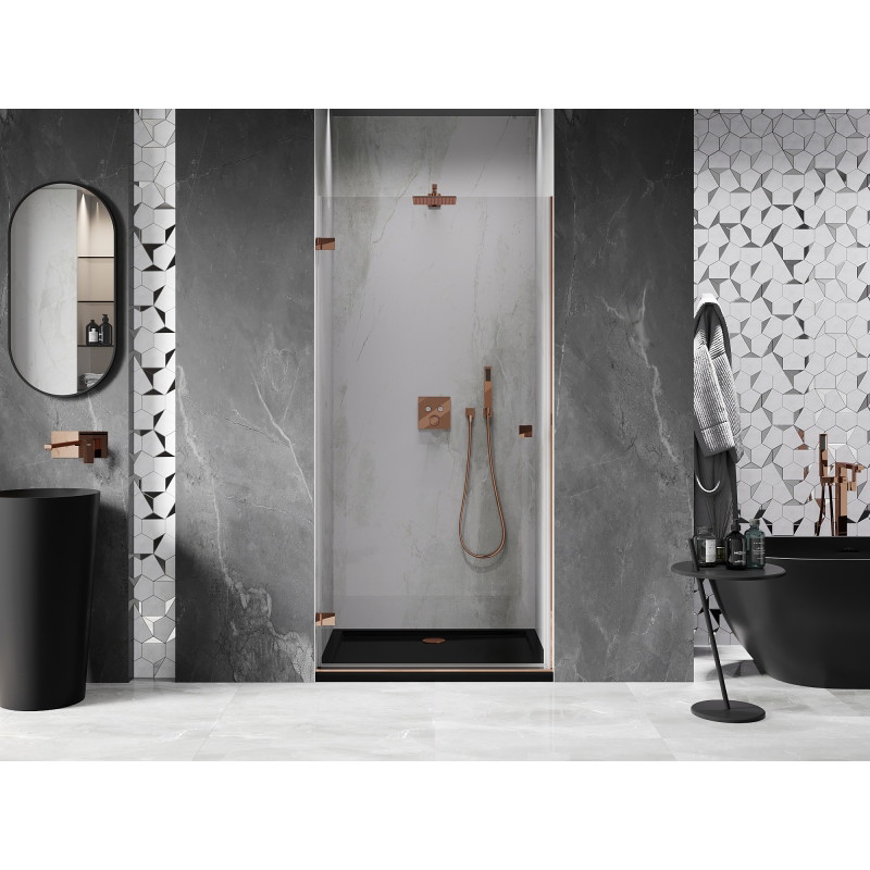 Mexen Lunar-B porte de douche pivotante gauche 90 cm, transparent, or rose - 832-090-000-60-00-L