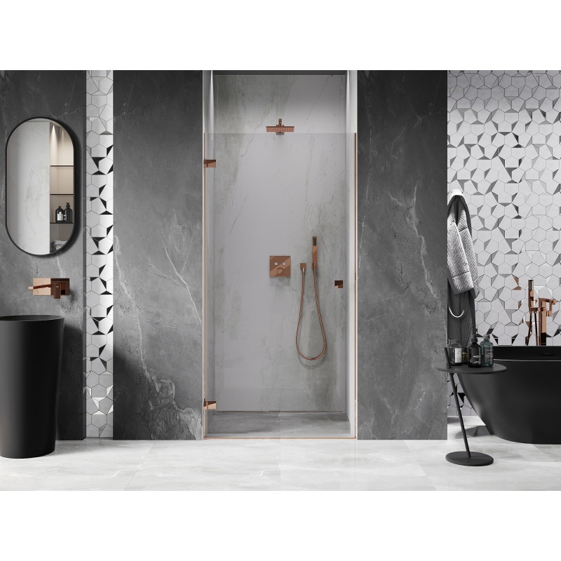 Mexen Lunar-B porte de douche pivotante gauche 90 cm, transparent, or rose - 832-090-000-60-00-L