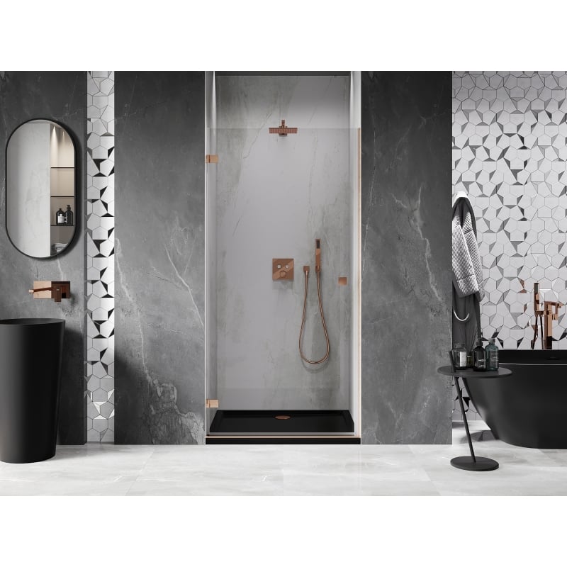 Mexen Lunar-B porte de douche pivotante gauche 80 cm, transparent, cuivre brossé - 832-080-000-65-00-L