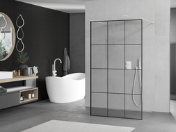 Mexen Kioto paroi de douche autoportante 100 x 200 cm, transparent/Design noir 8 mm, Blanc - 800-100-002-20-77