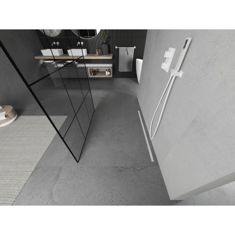 Mexen Kioto paroi de douche autoportante 110 x 200 cm, grille noire 8 mm, blanche - 800-110-002-20-77