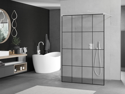 Mexen Kioto paroi de douche autoportante 140 x 200 cm, transparent/Design noir 8 mm, Blanc - 800-140-002-20-77