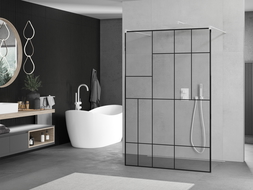 Mexen Kioto paroi de douche autoportante 100 x 200 cm, transparent/Design noir 8 mm, Blanc - 800-100-002-20-78