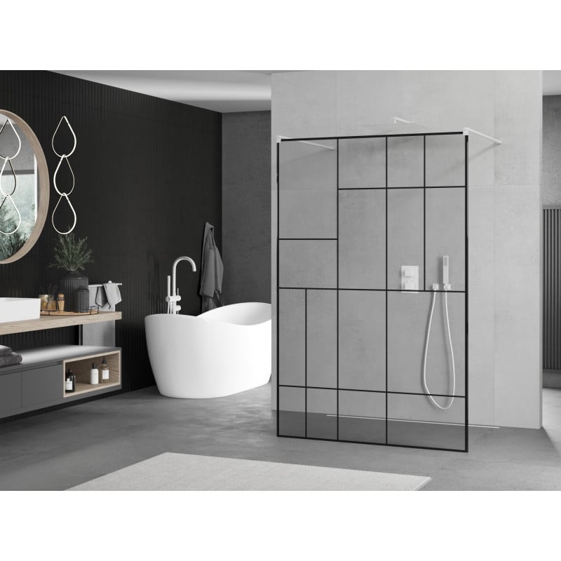 Mexen Kioto paroi de douche autoportante 110 x 200 cm, motif noir 8 mm, blanc - 800-110-002-20-78