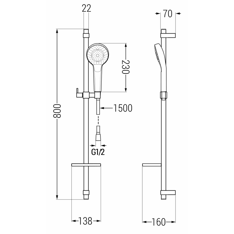 Mexen DQ05 ensemble de douche coulissant, chrome - 785054581-00