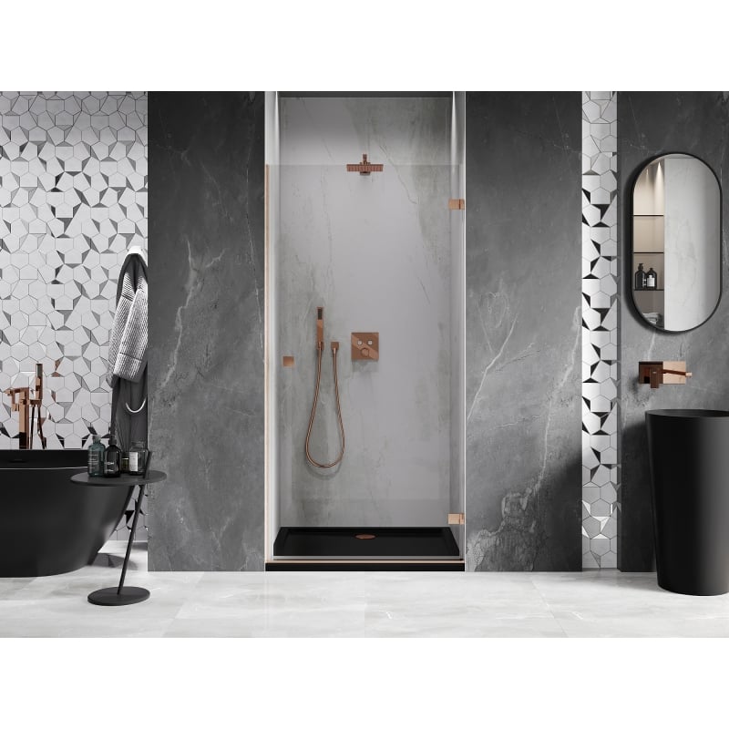 Mexen Lunar-B porte de douche pivotante droite 85 cm, transparent, cuivre brossé - 832-085-000-65-00-P