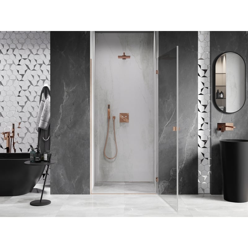 Mexen Lunar-B porte de douche pivotante droite 85 cm, transparent, cuivre brossé - 832-085-000-65-00-P