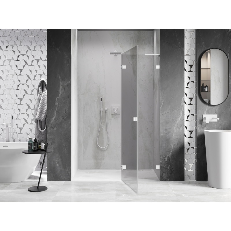 Mexen Lunar L porte de douche pivotante droite 135 cm, transparent, blanc - 834L-135-000-20-00-P