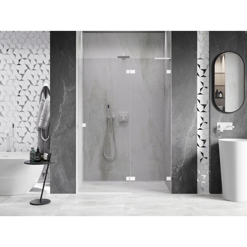 Mexen Lunar L porte de douche pivotante droite 140 cm, transparent, blanc - 834L-140-000-20-00-P