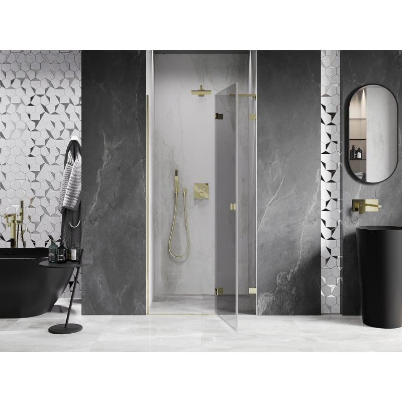 Mexen Lunar L porte de douche pivotante droite 80 cm, transparent, doré - 834L-080-000-50-00-P